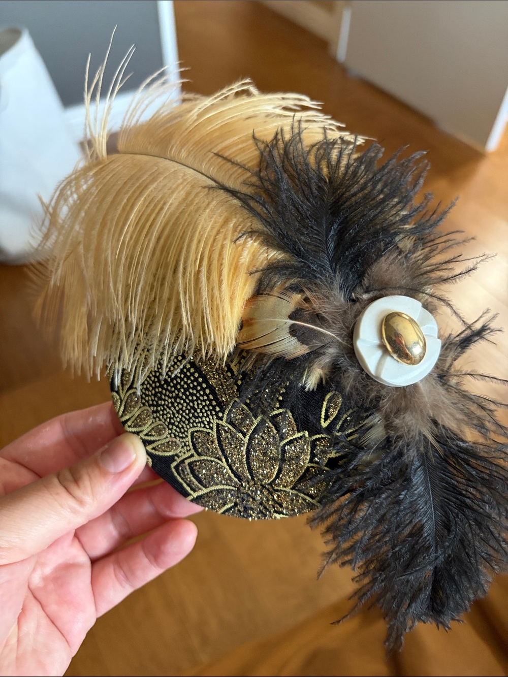Gold Feather Headpiece Clip-on